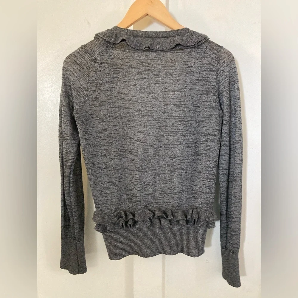 J crew gray ruffle cardigan poly/nylon/alpaca/merino wool blend Small